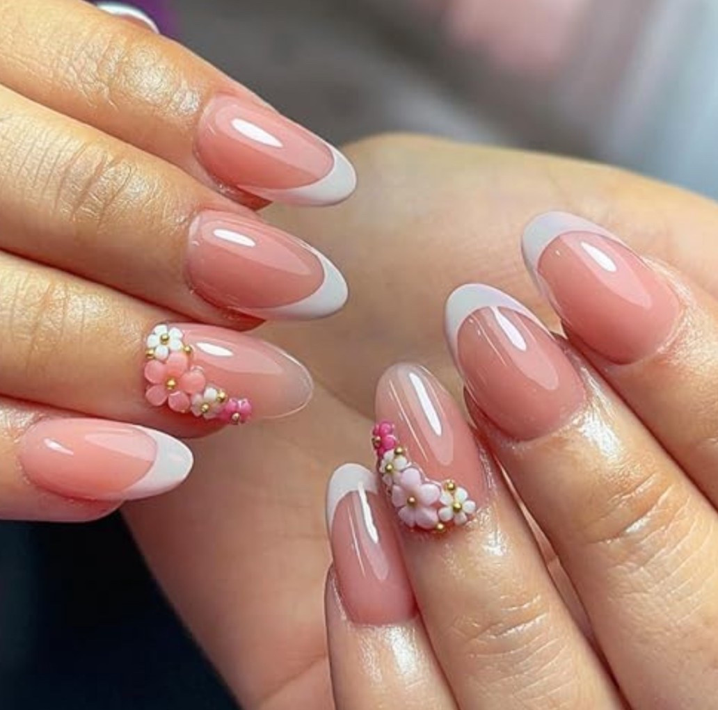 These floral French tip press on nails are trending for spring.Classic almond shape with soft pink tones and delicate floral accents. Salon quality nails at home in minutes.Great for college students, moms, bridal events, vacations, and daily wear.Beginner friendly and lightweight.. Perfect if you want polished nails without the commitment. #nailsalon #nails #gelnails 

#LTKmomlife #LTKBeauty #LTKgrwm