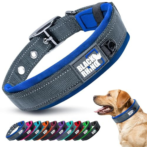 Black Rhino Dog Collar for Large Dogs - Adjustable Reflective Heavy Duty Dog Collar with Ultra-Soft Neoprene Padding - Weatherproof, Durable, and Comfortable for Active Dogs - Sport Blue and Black | Amazon (US)