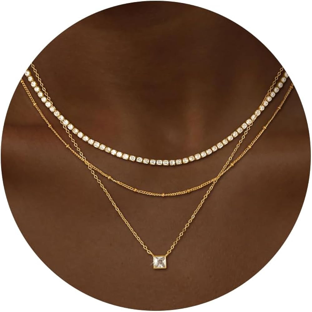 CHESKY Layered Gold Necklaces for Women, Dainty 14K Real Gold/Silver Plated Chain Necklace Diamon... | Amazon (US)
