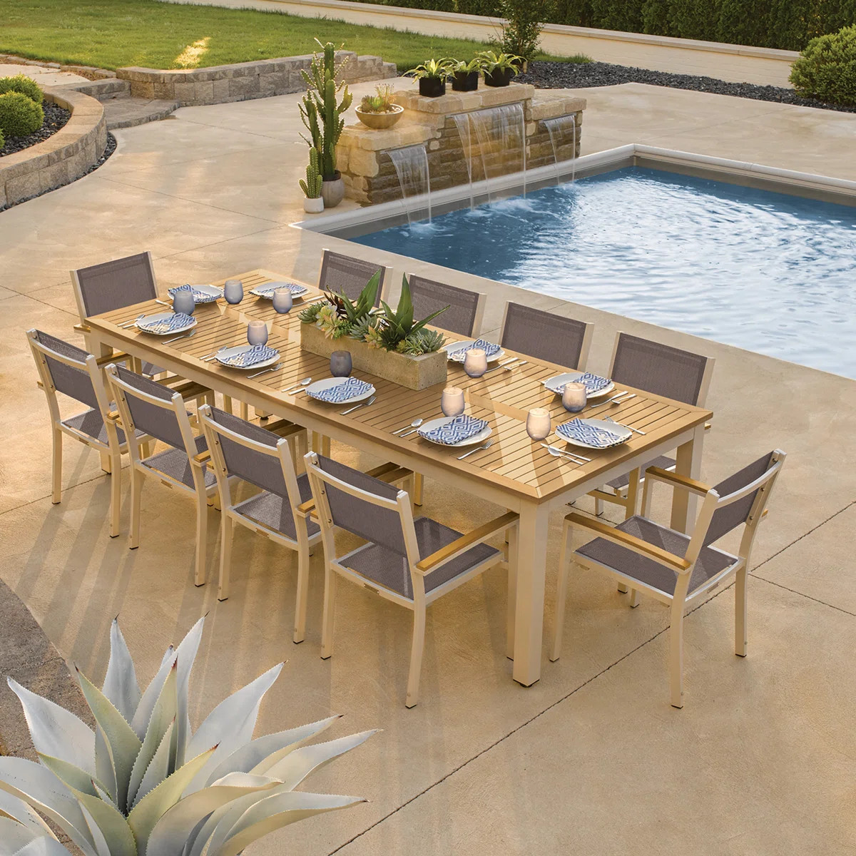 Travira Rectangular 10 - Person 103" Long Powder Coated Aluminum Patio Dining Set | Wayfair North America
