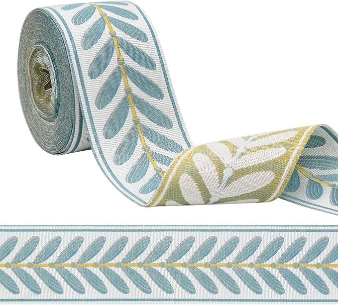 10.9 Yards Jacquard Ribbon Fabric Trim 2.4 Inch Leaf Pattern Jacquard Woven Embroidery Decorative... | Amazon (US)