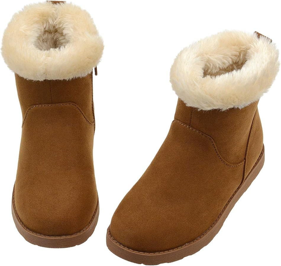 Vonair Girls Fuzzy Warm Winter Short Boots with Furry Faux Fur Lining Bootie Shoes for Toddler Li... | Amazon (US)