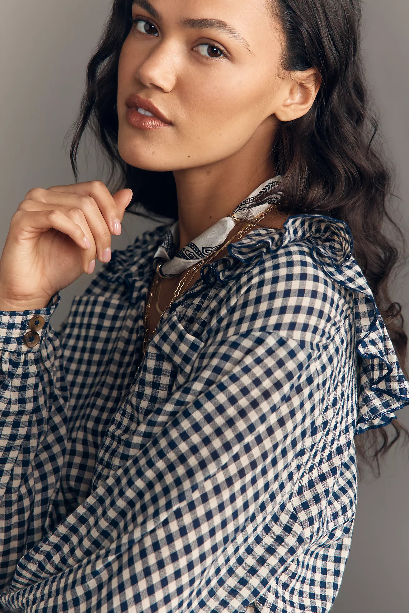 Pilcro Long-Sleeve Ruffle Collar Buttondown Shirt | Anthropologie (US)