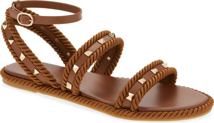 Rockstud Ankle Strap Flat Sandal (Women) | Nordstrom