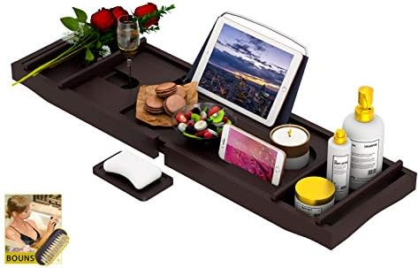 Amazon.com: Bathtub Caddy Tray for Luxury Bath - Bamboo Waterproof Expandable Bath Table Over Tub... | Amazon (US)