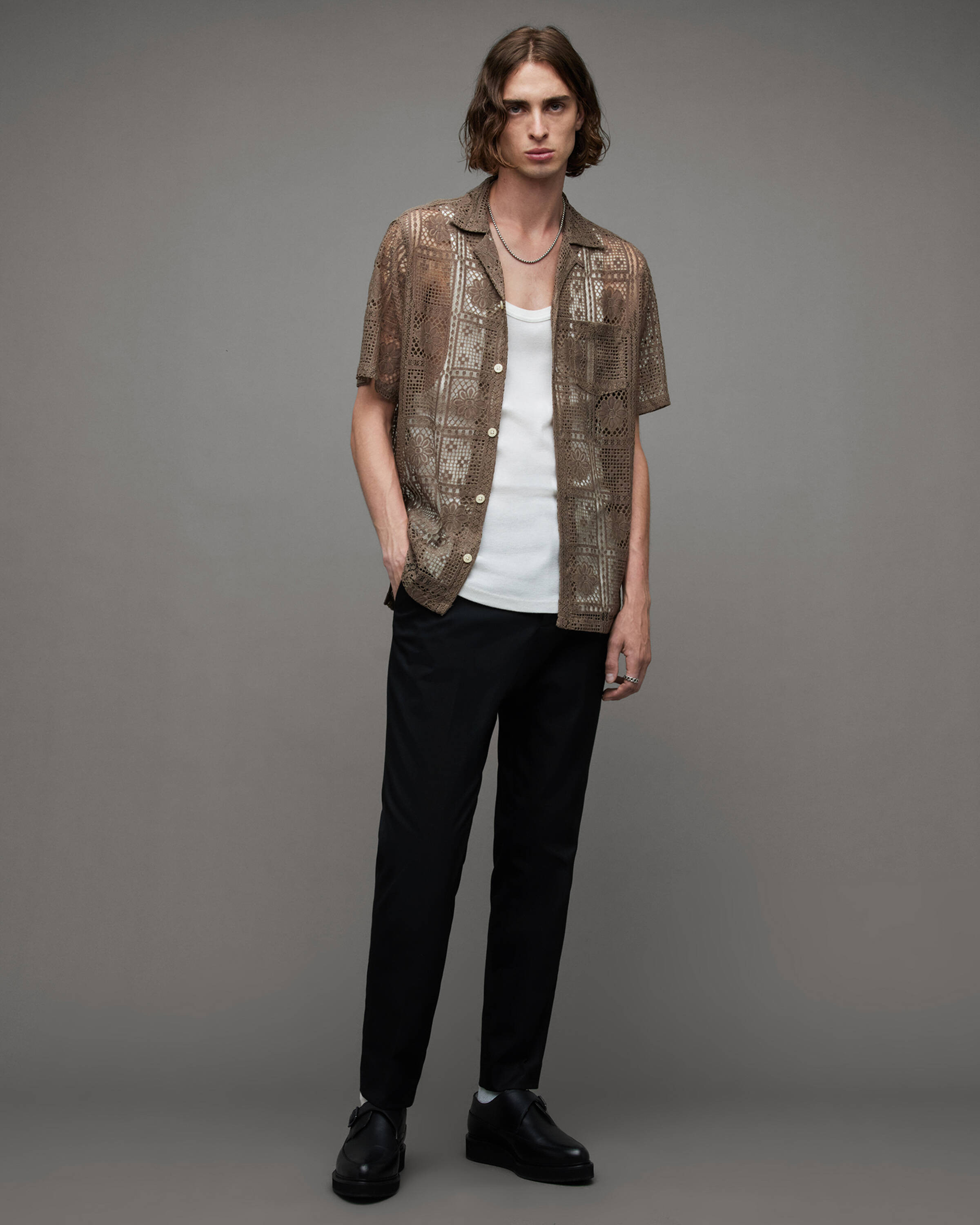 Llonga Crochet Lace Floral Shirt WOOD BROWN | ALLSAINTS | AllSaints UK