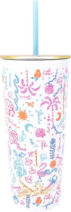 Lilly Pulitzer Double Wall Tumbler with Lid and Reusable Straw, Insulated Travel Cup Holds 24 Oun... | Amazon (US)