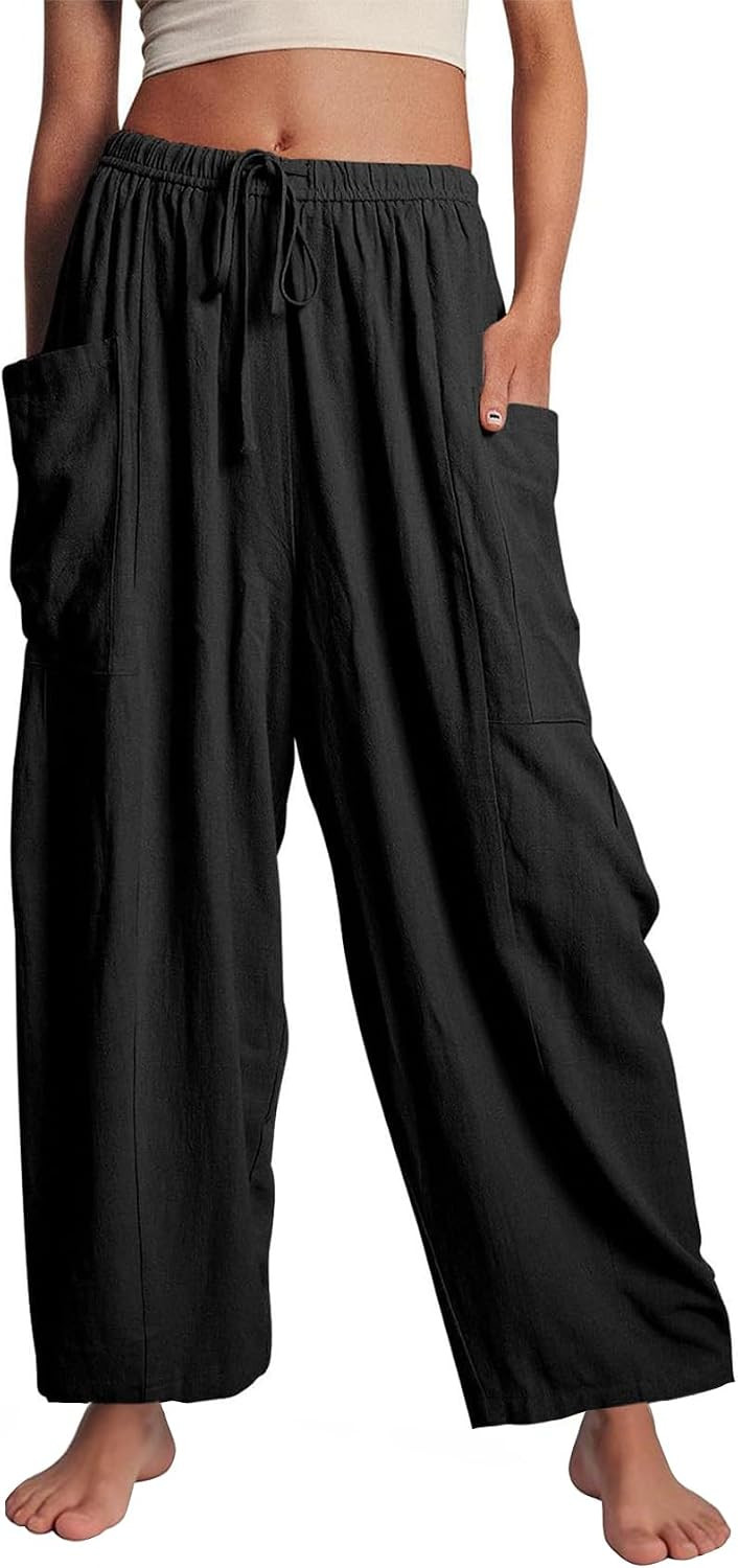 Flygo Women's Flowy Drawstring Wide Leg Pants with Side Pockets | Amazon (US)