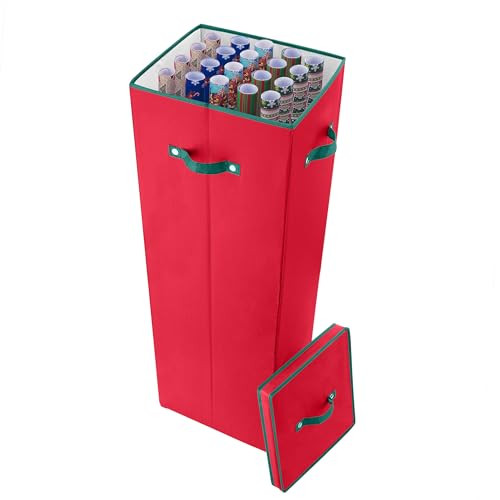 Wrapping Paper Storage Box - Holds 20 Rolls of Gift Wrap - Upright Container with Dividers - For Holiday and Christmas Wrap by Elf Stor (Red) | Amazon (US)