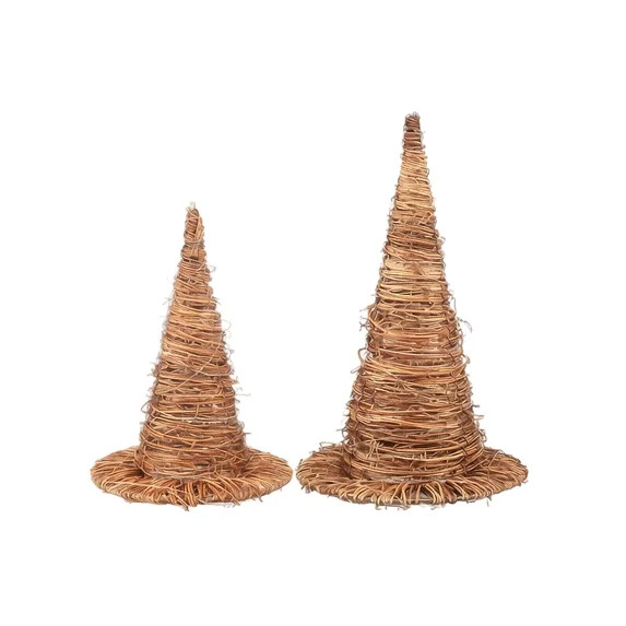 Halloween Witch Hat Decor, 2PCS Willow Weaving Witch Hats with String Lights, Handwoven Wizard Ha... | Walmart (US)
