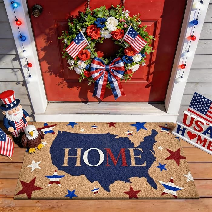 Independence Day Patriotic Door Mat, 17" x 29" Artificial Coir Front Door Mats with Non-Slip Back... | Amazon (US)