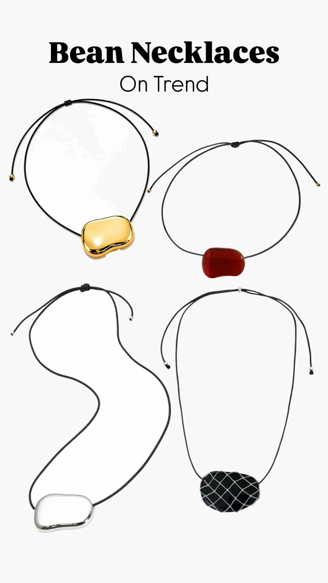 On trend
Bean necklace
Trendy
Influencer
Stylish