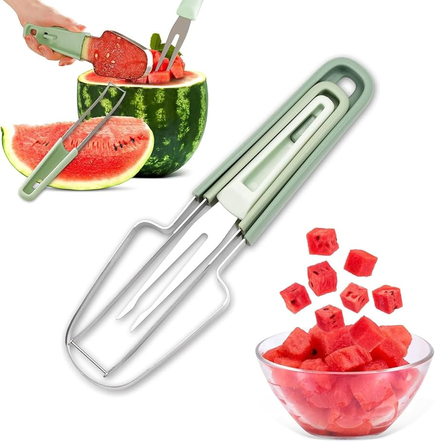 Melonenschneider, Wassermelonen Schneider mit Melonenausstecher und Obstgabeln, 3 In 1 Edelstahl ... | Amazon (DE)