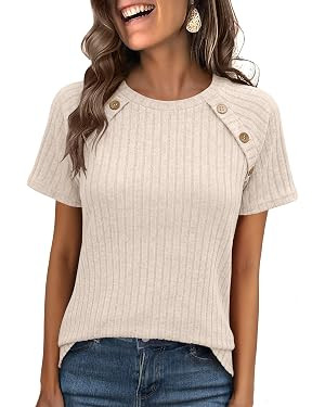 ANRABESS Women Short Sleeve Tops Summer Sweater 2026 Dressy Shirts Business Casual Tunic Blouses ... | Amazon (US)