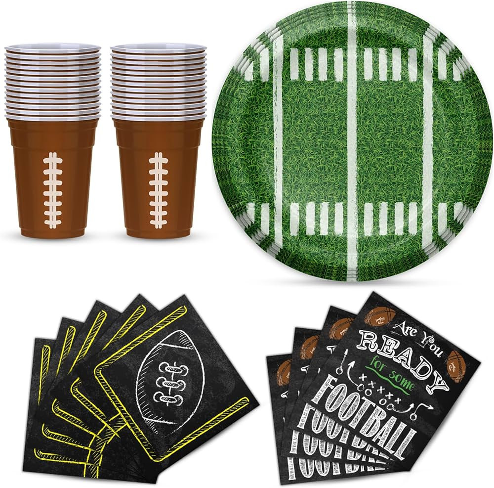 Football Party Supplies Kit Serve 24, Includes: Big Game Football Plates, Football themed Napkins... | Amazon (US)