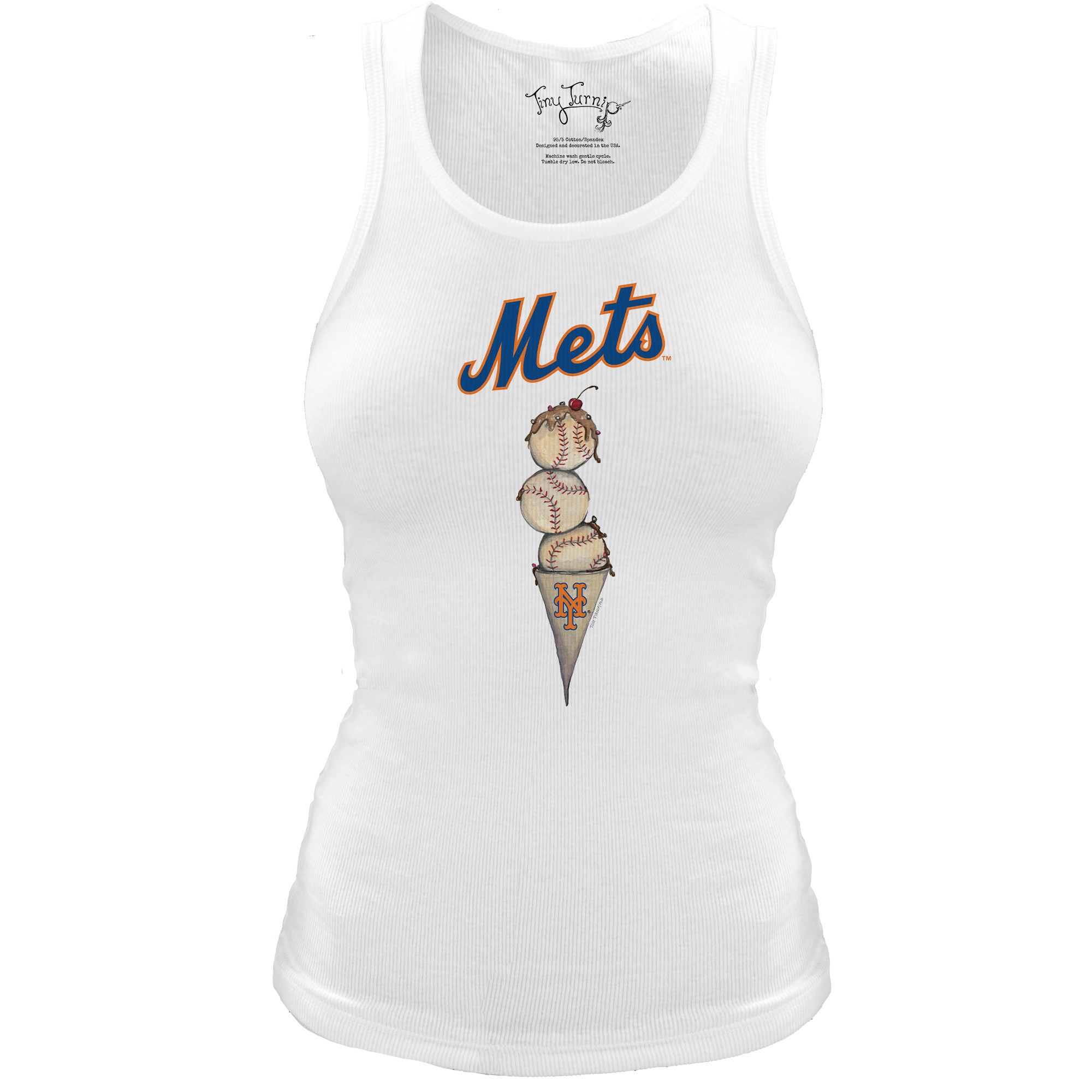 Women's Tiny Turnip White New York Mets Fitted Triple Scoop Tri-Blend Tank Top | Fanatics