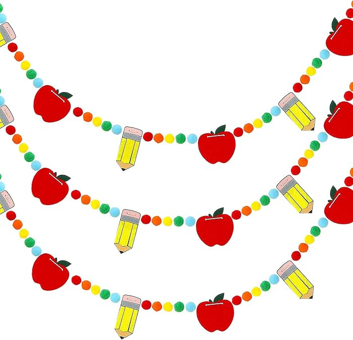 Jansun 3 Pack Pencil Felt Ball Garland Back to School Party Decorations | Amazon (US)