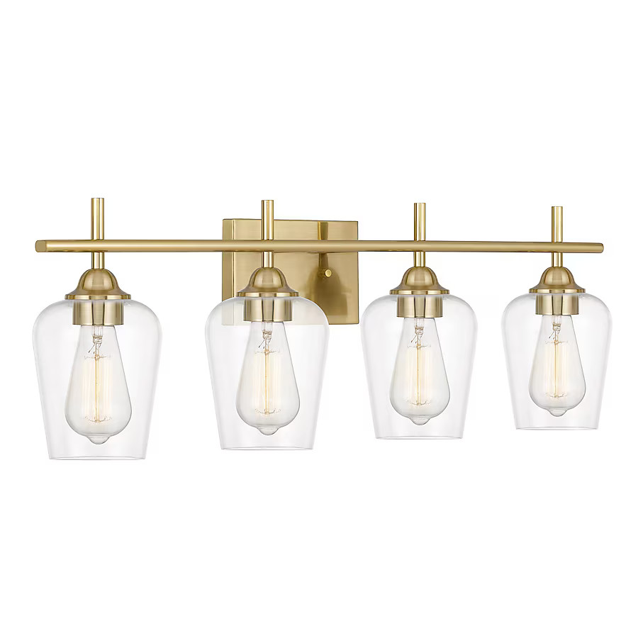 Worldwide Lighting Bacchus 28.75-in 4-Light Plated Satin Brass Modern/Contemporary Vanity Light | Lowe's