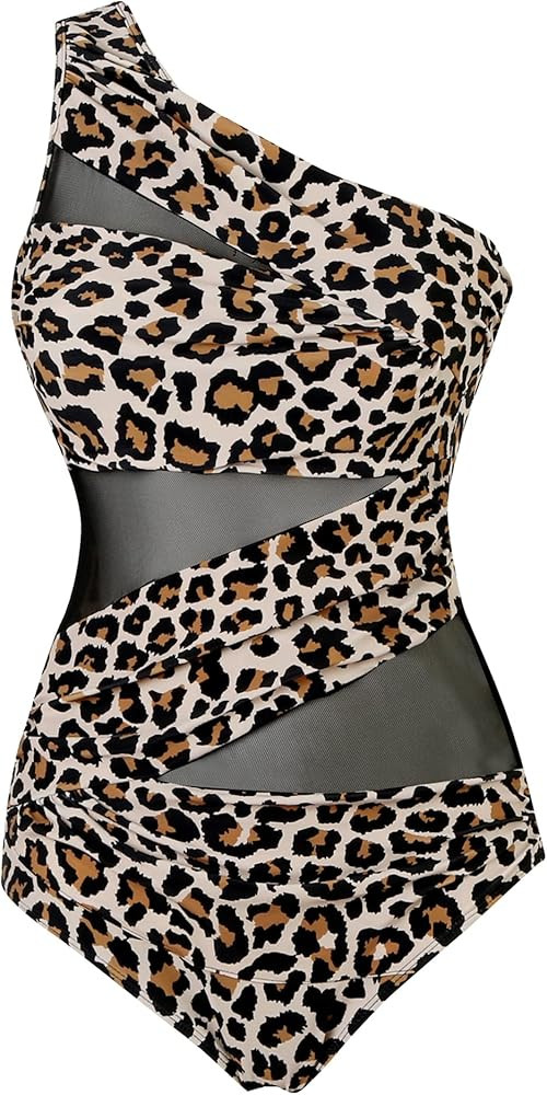 Runtlly Women's One Piece Swimsuits One Shoulder Plus Size Swimwear Bathing Suit with See Through... | Amazon (US)
