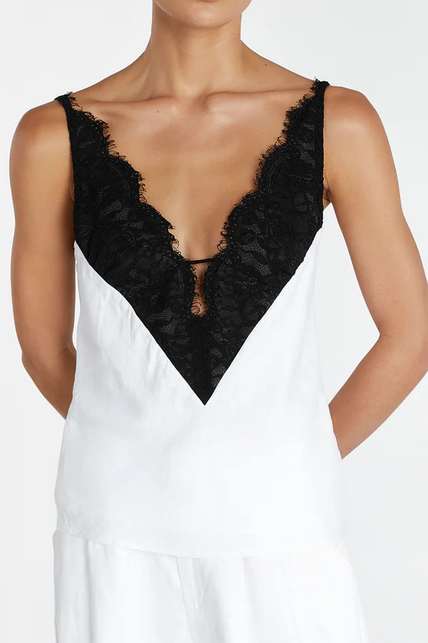 HAZEL WHITE LACE LINEN CAMI | DISSH