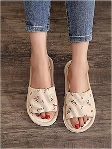 GORGLITTER Women's Floral Print Round Toe Flats Single Band Open Toe Indoor Outdoor Slippers | Amazon (US)