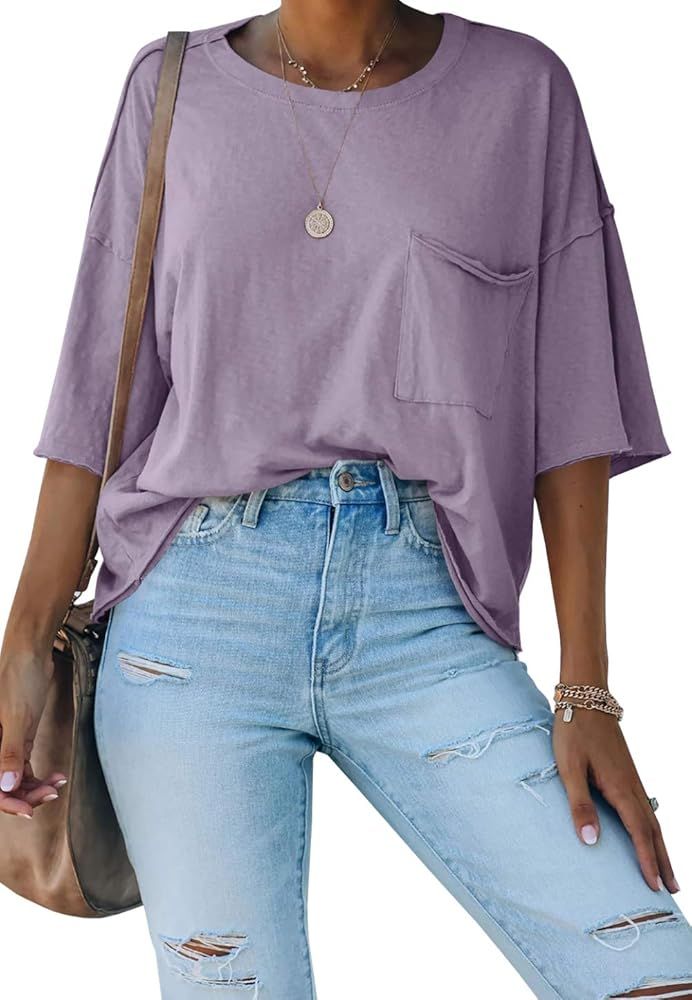 Womens Half Sleeve Tshirts Casual Summer Crewneck Blouse Tops with Pockets | Amazon (US)