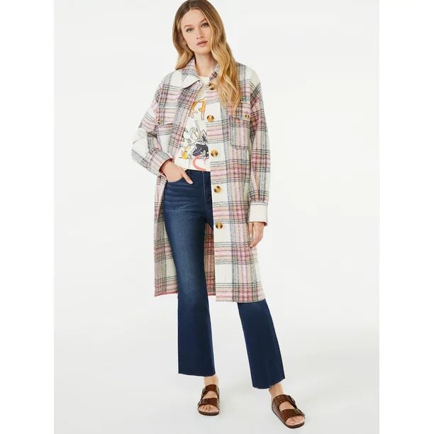 Scoop Women's Long Sleeve Oversized Plaid Shacket | Walmart (US)