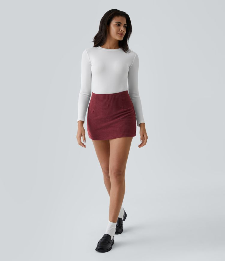 Women’s High Waisted Invisible Zipper 2-in-1 A Line Mini Corduroy Casual Skirt - Halara | HALARA