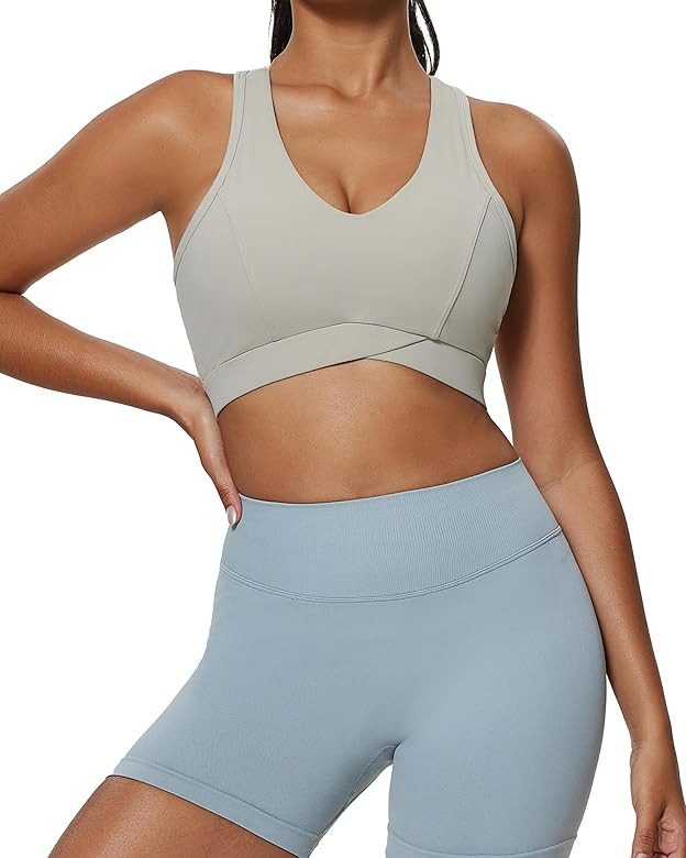 Aoxjox Women's Sports Workout Bra Fitness Backless Padded Vivie Sports Bras Yoga Crop Tank Top | Amazon (US)