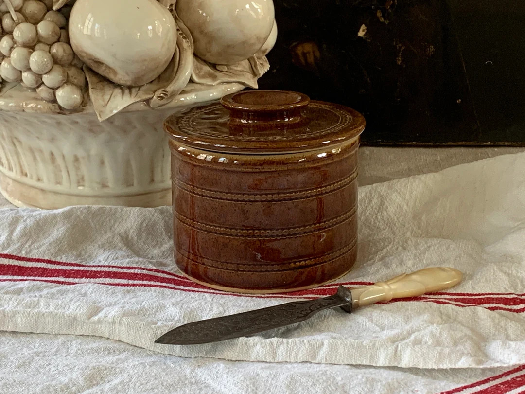 French Vintage Terracotta Butter Keeper Rustic Glaze Dish Cooler Storage Beurrier Crock French Ki... | Etsy (US)