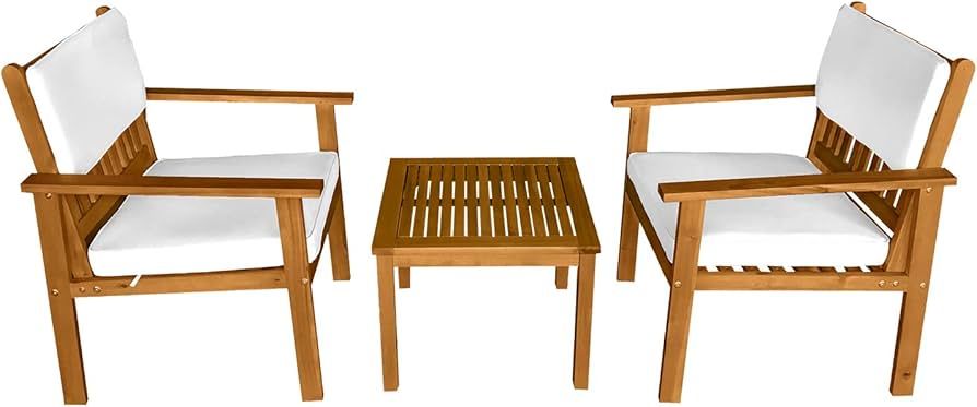 3-Piece Acacia Wood Patio Bistro Set Patio Furniture Outdoor Chat Conversation Table Chair Set Outdo | Amazon (US)