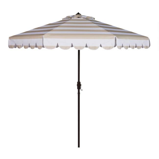 Beige Stripe Scalloped 9 Ft Tilting Patio Umbrella | World Market