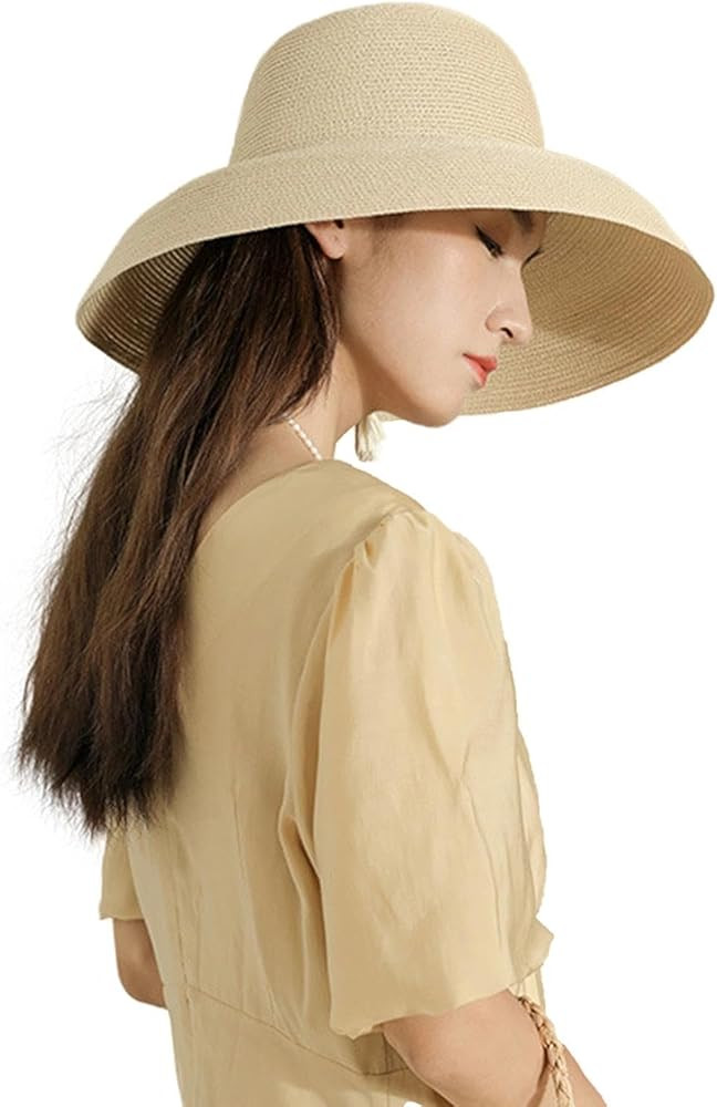 Wide-Brim Classic Elegant Style Foldable Straw Hat Women's Retro UV Resistant Sun Hats for Outdoo... | Amazon (US)