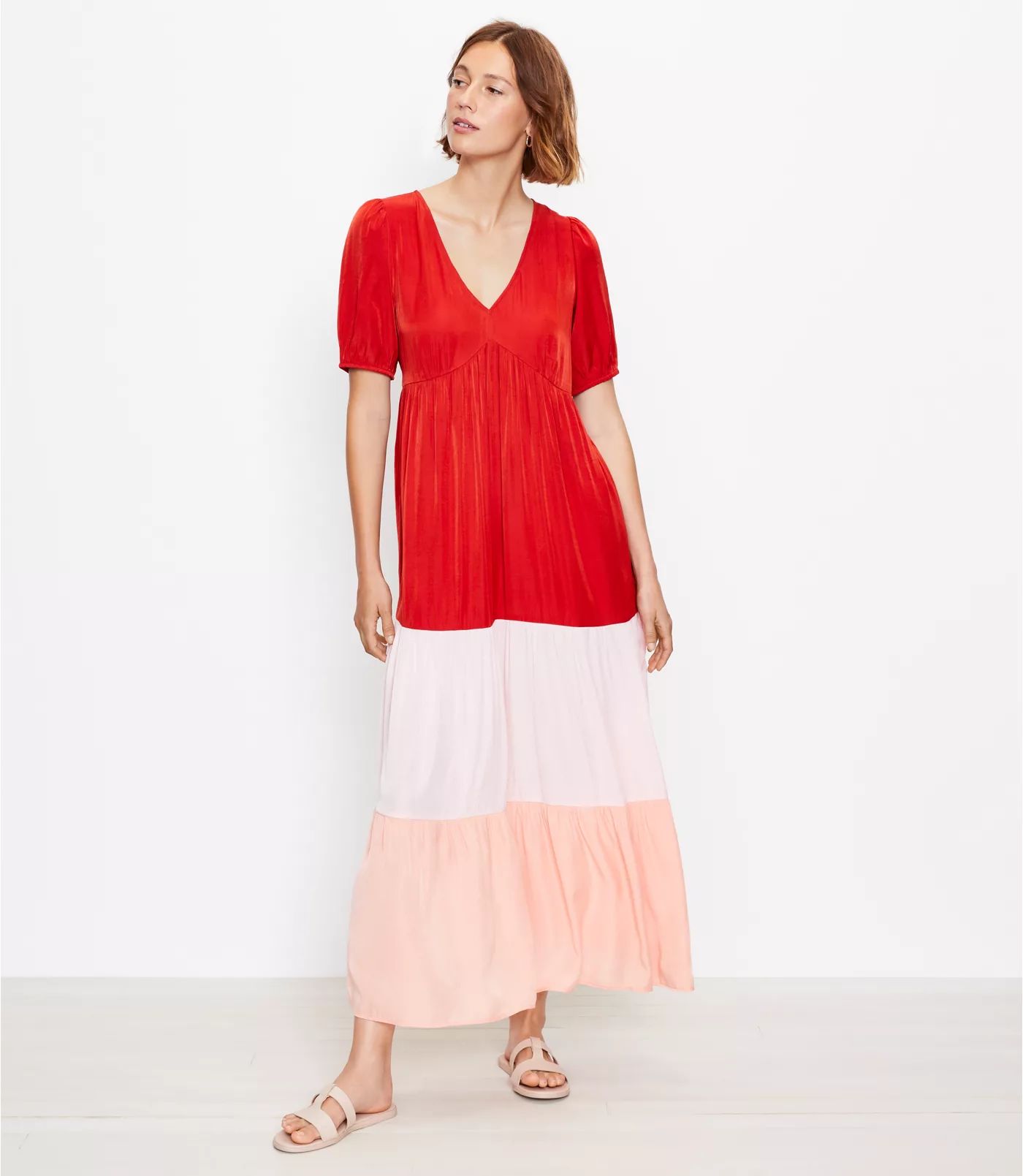LOFT Beach Colorblock Tiered V-Neck Maxi Dress | LOFT | LOFT