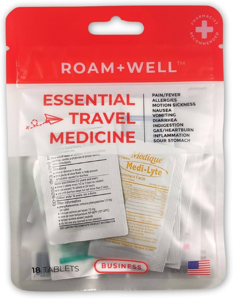 Essential Travel Medicine Kit, OTC Travel Medication, TSA Approved (Business | 18 Tablets) | Amazon (US)