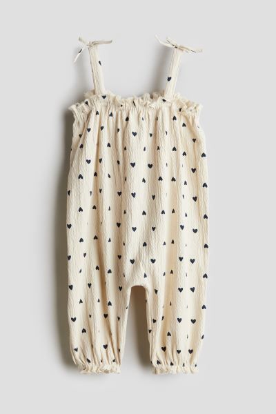 Crinkled Jersey Jumpsuit - Square Neckline - Sleeveless - Cream/hearts - Kids | H&M US | H&M (US + CA)
