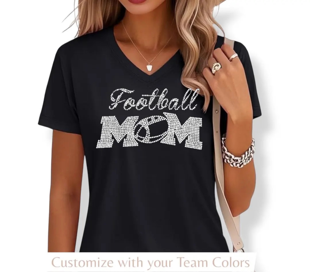 Personalized Football Mom Shirt Custom Team Colors Rhinestone Embellished Tee Customized Bling Gi... | Etsy (US)
