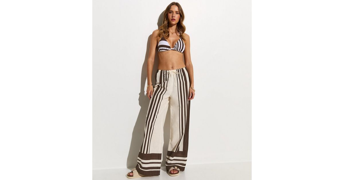 White Striped Wide Leg Beach Trousers | New Look | New Look (UK)