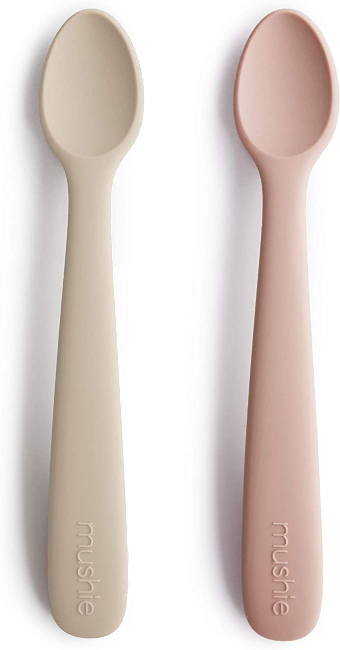 mushie Silicone Baby Feeding Spoons | 2 Pack (Blush/Shifting Sand) | Amazon (US)