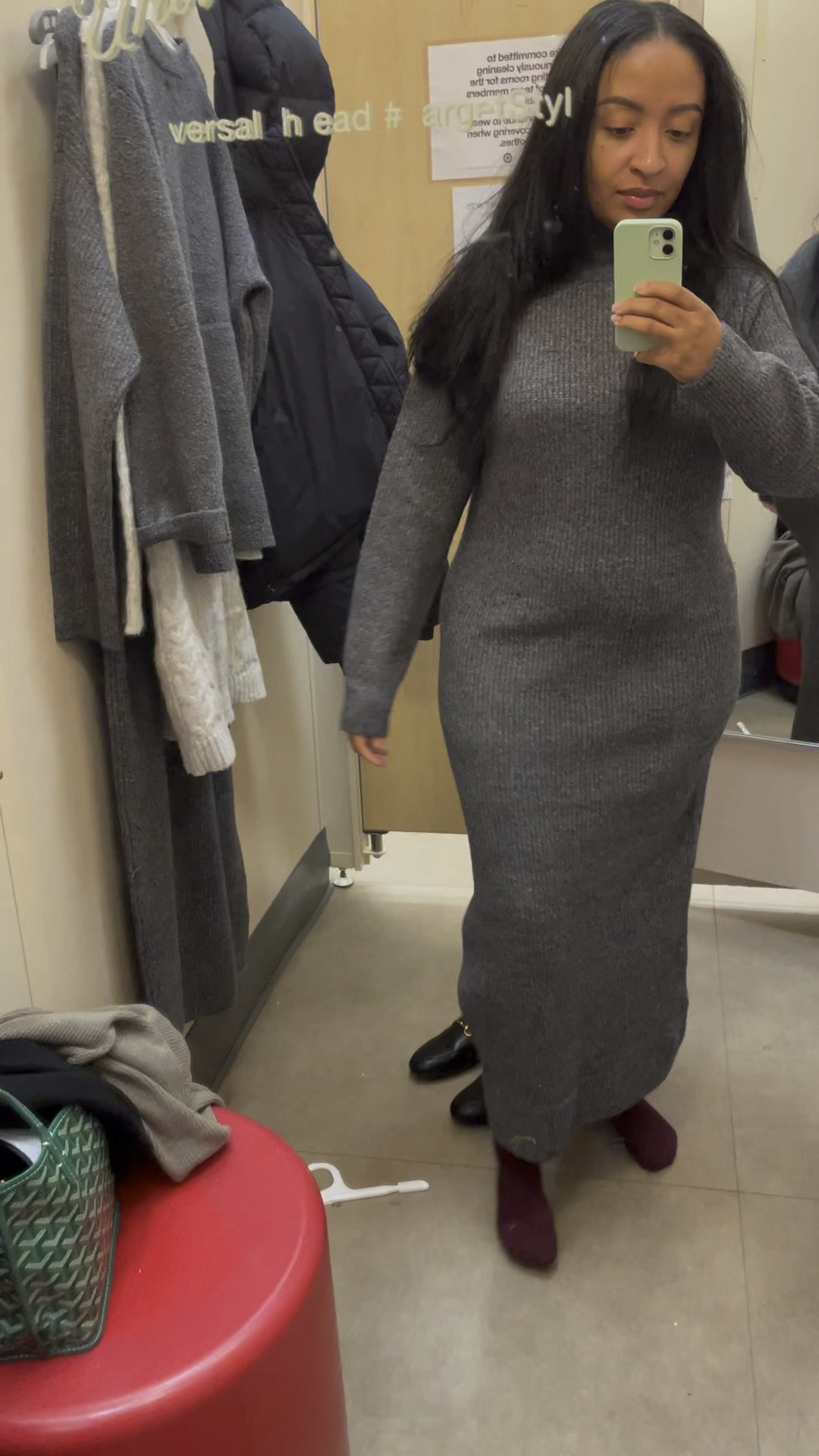 Not the best fitting room video… but had to share this dress. I’m trying on a size Small, I ended up doing a medium to have a chunkier, bulky look because I’m planning on throwing this on for cold days, school pickup, errands and want cozy!!! 

#LTKFamily #LTKHoliday #LTKFindsUnder50