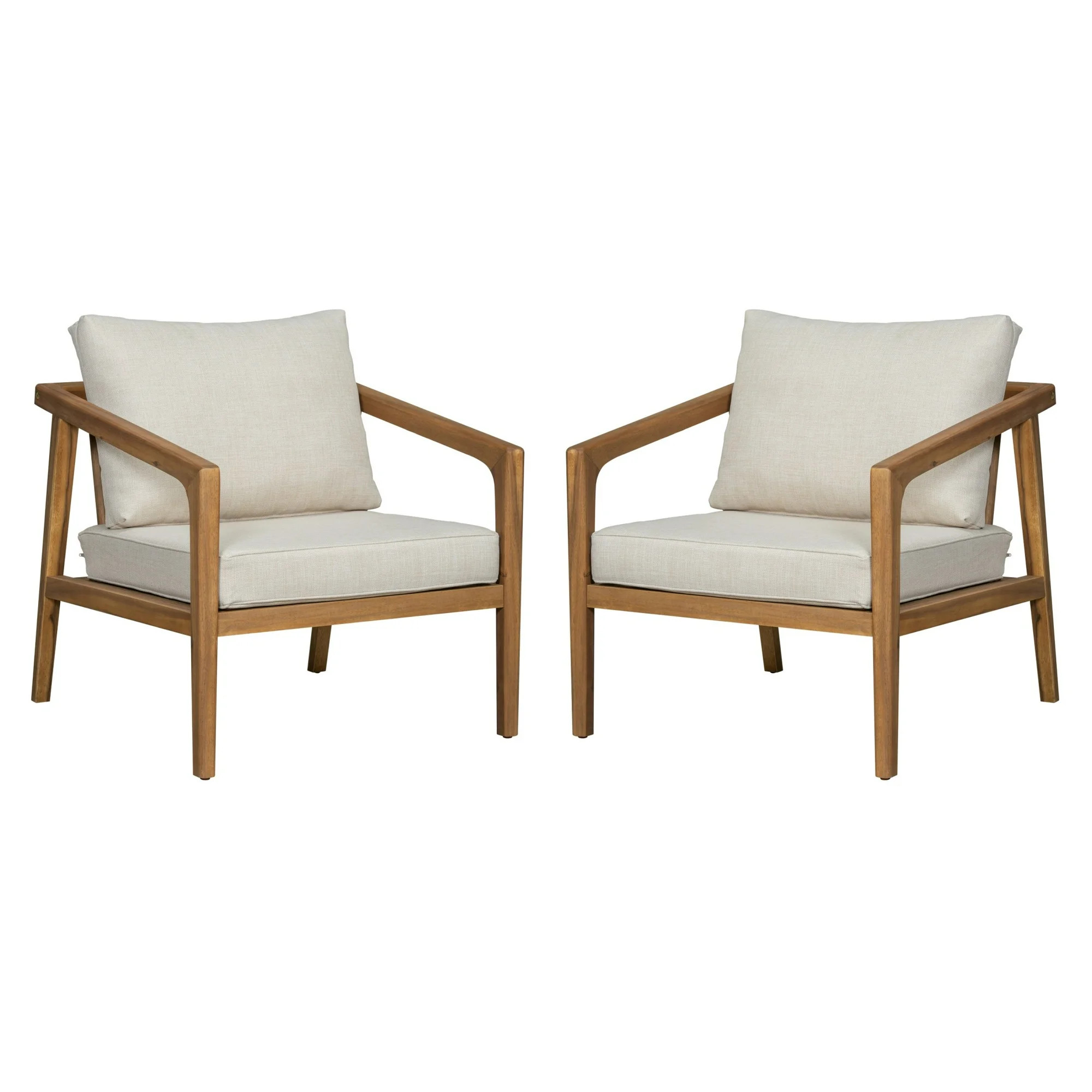 Christopher Knight Home Classic Outdoor Lounge Chairs with Cushions, Solid Wood Frame, Beige, Set... | Walmart (US)