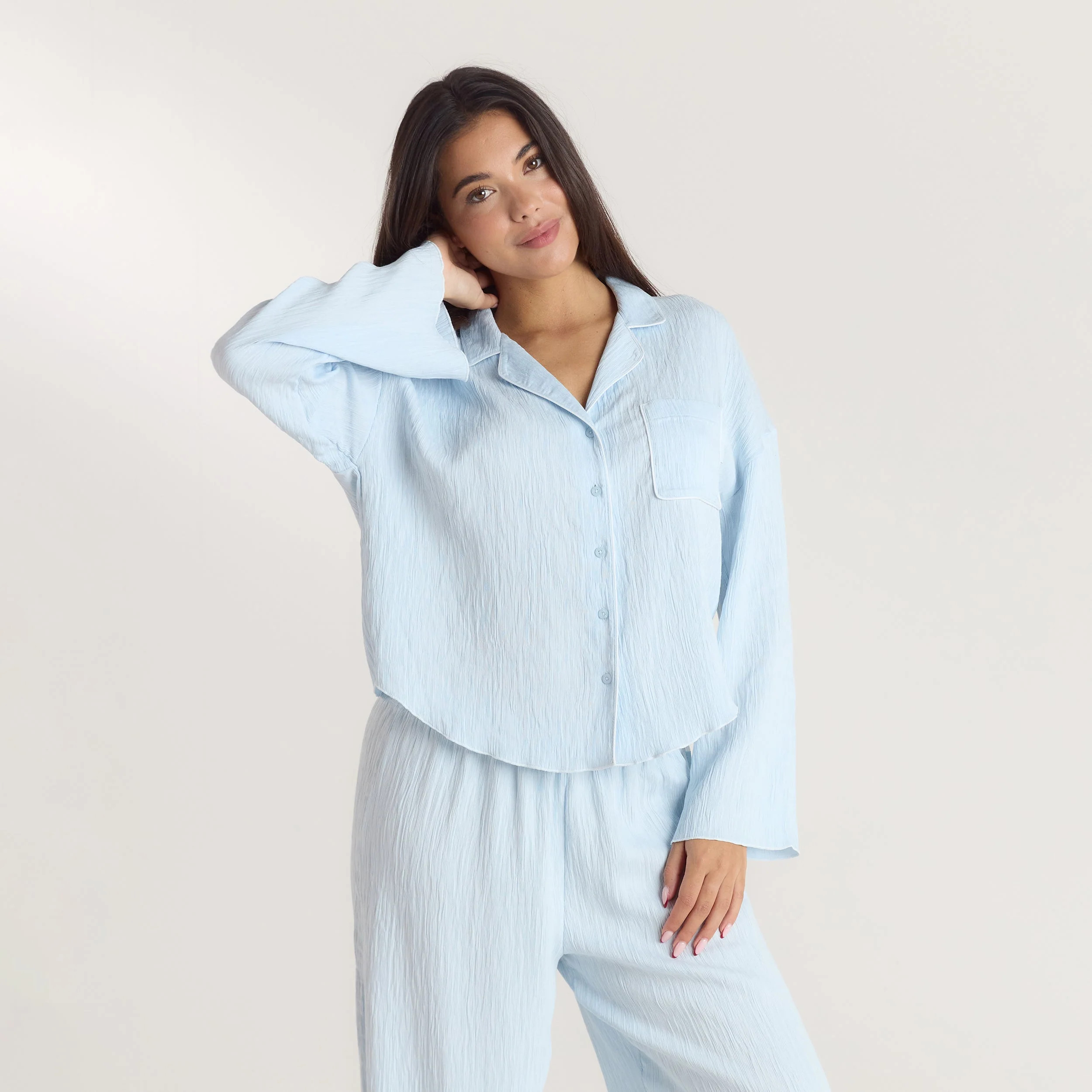 Crinkle Pyjama Shirt - Blue | Lounge (UK)