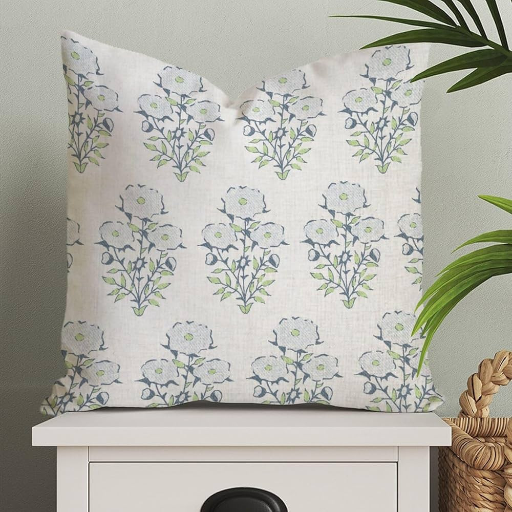 MangGou Blue Mughal Flower Chinoiserie Style Pillow Covers Farmhouse Cushion Cover 20x20in Pillow... | Amazon (US)