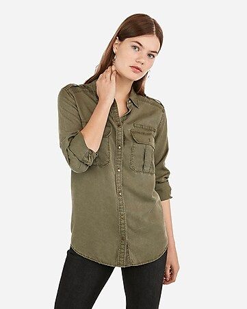 Oversized Pocket Military Boyfriend Shirt | Express