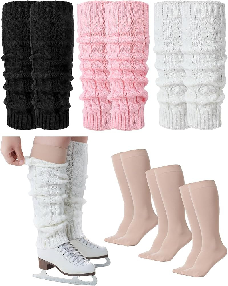Chuarry 6 Pairs Skating Leg Warmer Sets for Women Girls Knit Long Leg Warmers Socks Calf Socks Se... | Amazon (US)