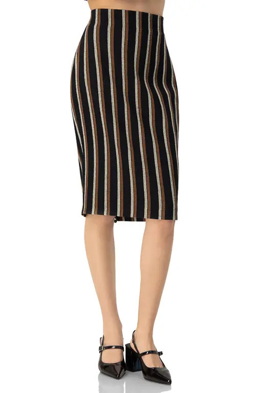 IVONNE Striped Knee Lenght Skirt in Black at Nordstrom, Size 4 | Nordstrom