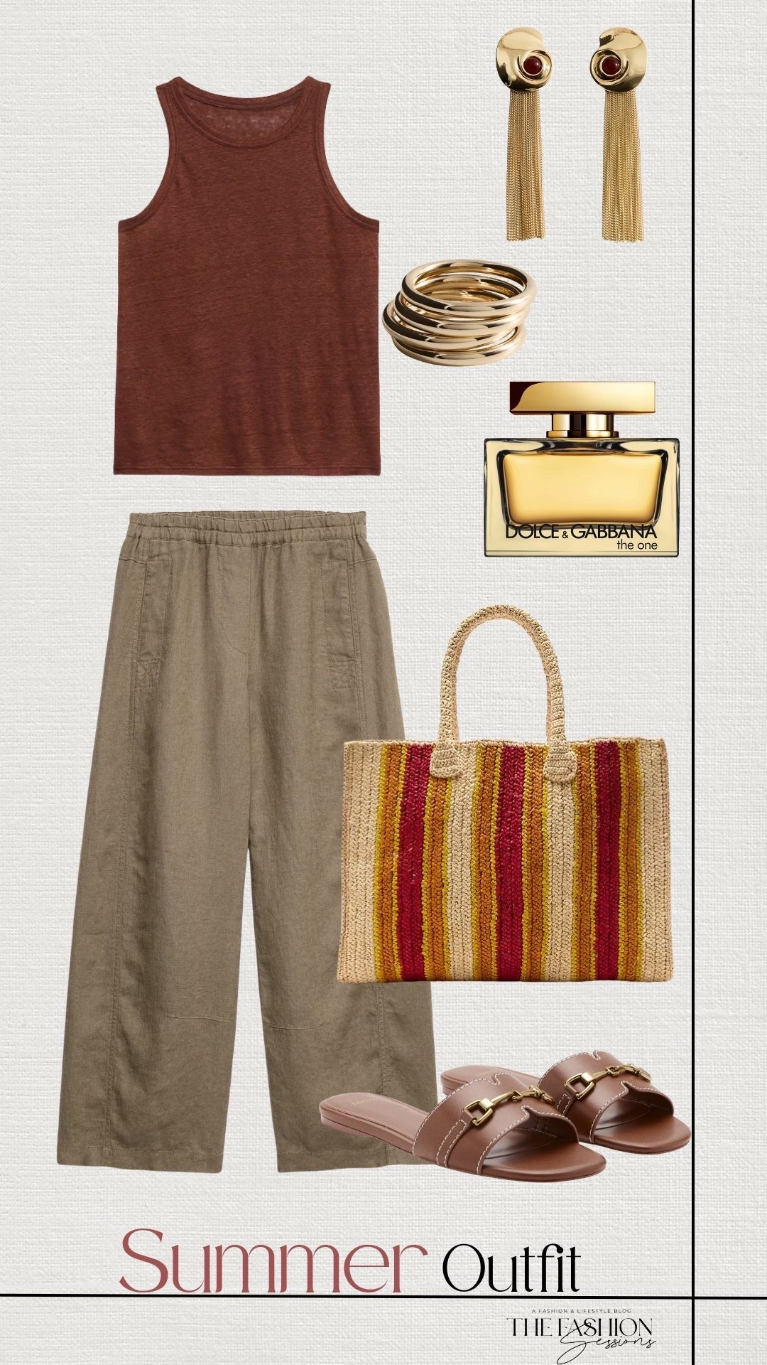 Summer Outfit | Rust Tank | Linen Pants | Woven Bag | Brown Sandals |

#LTKootd #LTKSeasonal