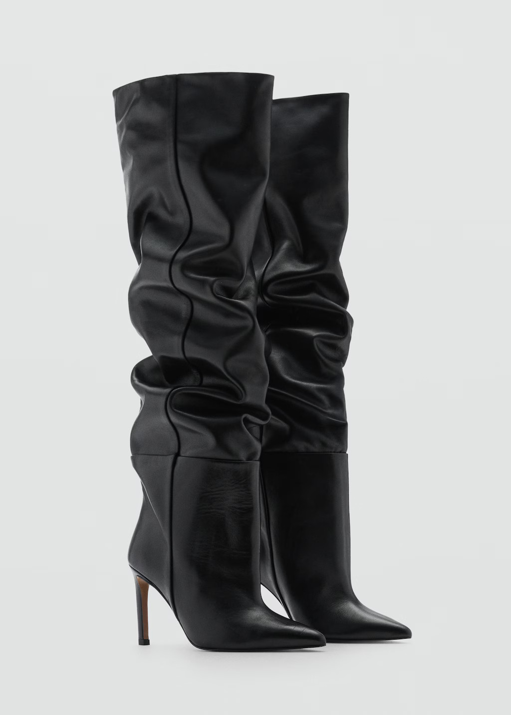 High leather boot with ruffled detail | MANGO (US)