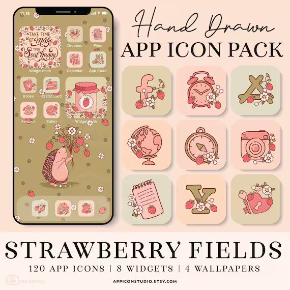 Strawberry App Icons Cottagecore Ios 14 Icons Summer Iphone - Etsy | Etsy (US)