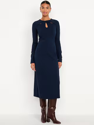 Long-Sleeve Twist-Neck Midi Dress | Old Navy (US)